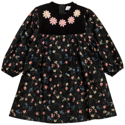 Clo Kids' Clô Long Sleeve Flower Print Embroidered Dress In Multi
