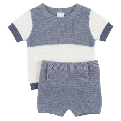 Clo Babies' Clô Mutli Textured Contrast Knit Shorts Set In Blue