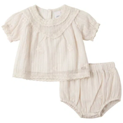 Clo Babies' Clô Stripe And Floral Woven Short Sleeve Top And Bloomer Set In Neutral