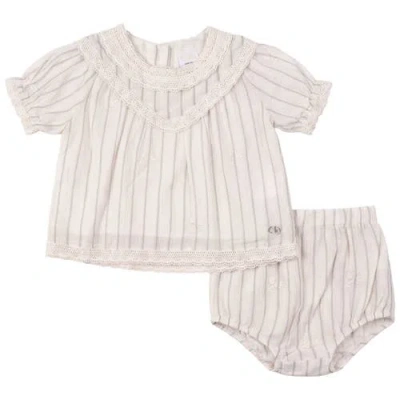 Clo Babies' Clô Stripe And Floral Woven Short Sleeve Top And Bloomer Set In Neutral