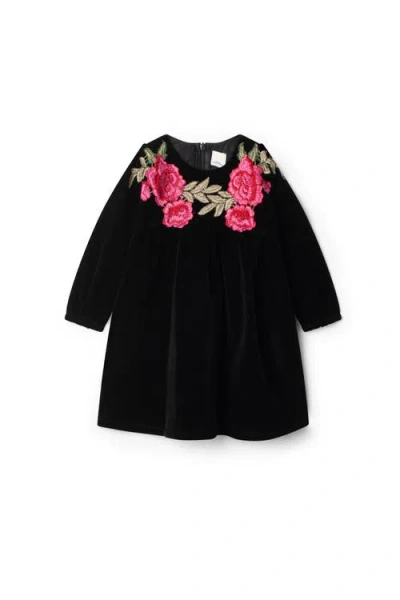 Clo Kids' Clô Velour Floral A-line Dress In Black