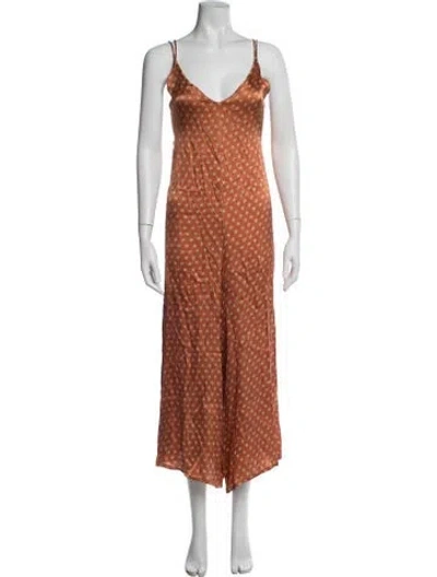 Pre-owned Cloe Cassandro Floral Print V-neck Jumpsuit In Orange