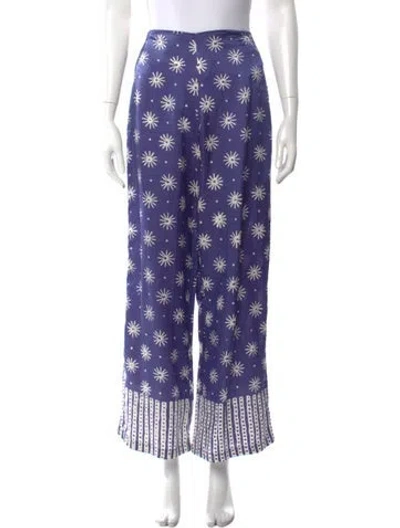 Pre-owned Cloe Cassandro Floral Print Wide Leg Pants In Purple