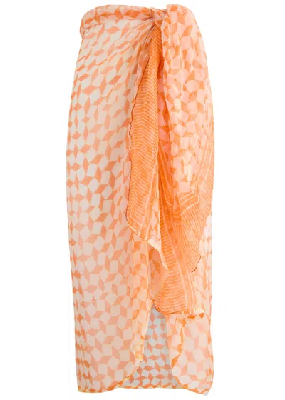 Cloe Cassandro Printed Silk-georgette Sarong In Orange