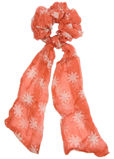 Cloe Cassandro Printed Silk-georgette Scrunchie In Orange