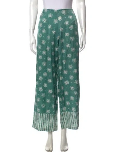 Pre-owned Cloe Cassandro Printed Wide Leg Pants In Green
