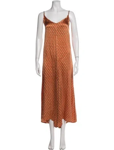 Pre-owned Cloe Cassandro Silk Floral Print Jumpsuit In Orange