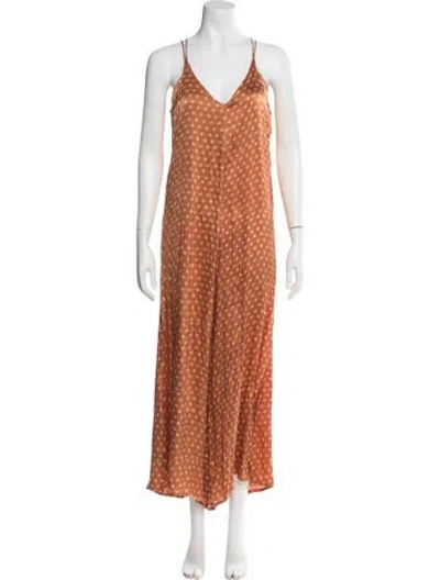 Pre-owned Cloe Cassandro Silk Floral Print Jumpsuit In Orange