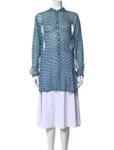 Pre-owned Cloe Cassandro Silk Printed Blouse In Blue