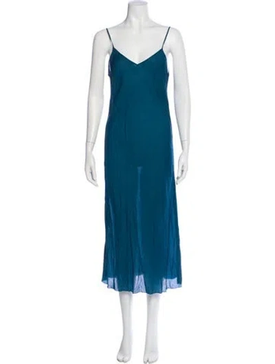 Pre-owned Cloe Cassandro V-neck Long Dress In Blue