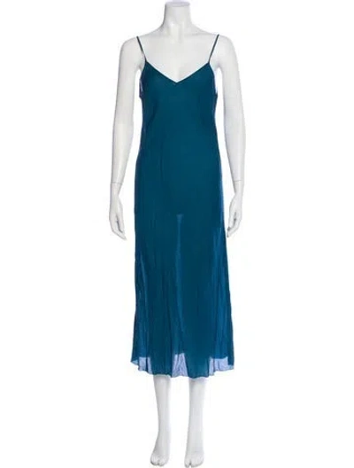 Pre-owned Cloe Cassandro V-neck Long Dress In Blue