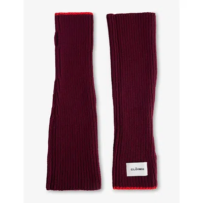 Cloimh Womens Burgundy / Red Fingerless Soft Wool Gloves In Multi