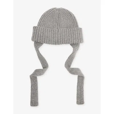 Cloimh Womens Logo-embellished Rib-knit Wool Beanie Hat Flannel Grey