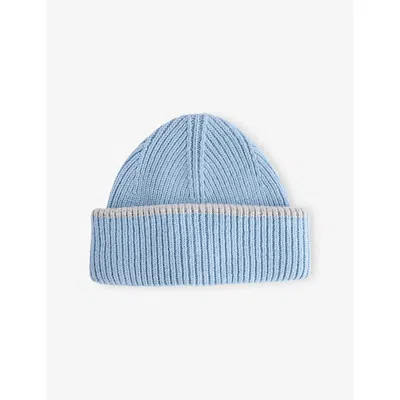 Cloimh Womens Soft Blue / Light Grey Chunky Soft Wool Beanie Hat