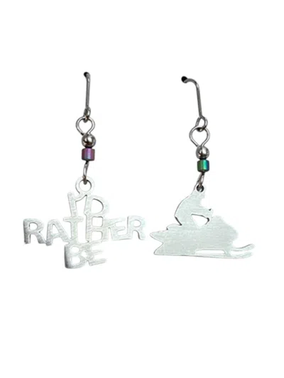 Close 2 Ur Heart Women's I'd Rather Be Snowmobiling Earrings In Stainless Steel In Silver
