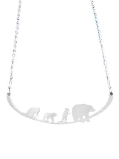 Close 2 Ur Heart Women's Mother Bear With 3 Cubs Stainless Steel Necklace In Silver