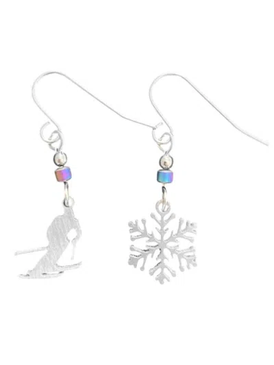 Close 2 Ur Heart Women's Skier And Snowflake Earrings In Silver