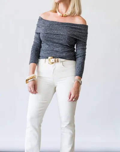 Closed Asymmetric Long Sleeve Top In Dark Grey Melange In Gray