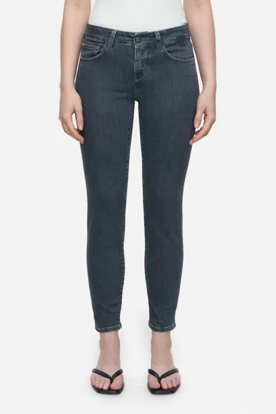 Closed Baker Skinny Slight Distress Mid Rise Jeans In Mid Grey In Blue