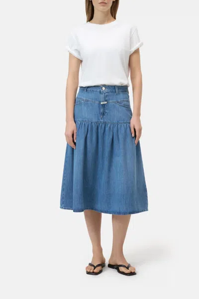 Closed Balloon Denim Skirt In Mid Blue