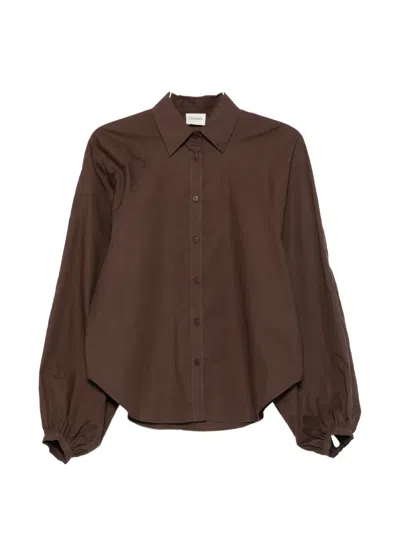 Closed Balloon-sleeve Shirt In Brown