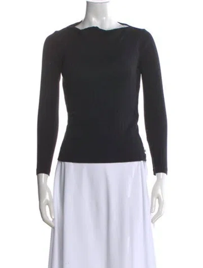 Pre-owned Closed Bateau Neckline Long Sleeve Top In Blue