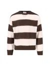 Closed Beige-striped Brown Alpaca-wool Sweater With Ribbed Finishes In Multi
