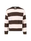 Closed Beige-striped Brown Alpaca-wool Sweater With Ribbed Finishes In Multi