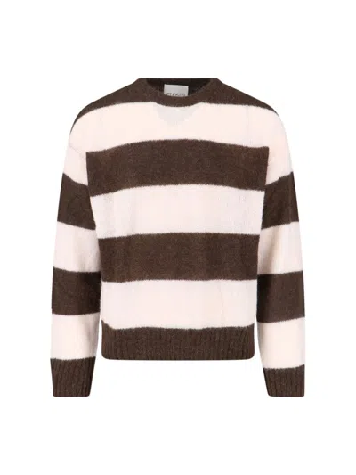 CLOSED BEIGE-STRIPED BROWN ALPACA-WOOL SWEATER WITH RIBBED FINISHES