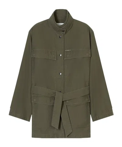 Closed Belted Cotton Coat In Green