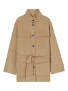 Closed Belted Patch-pocket Wool Coat In Brown