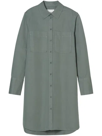 Closed Belted Shirt Dress In Green