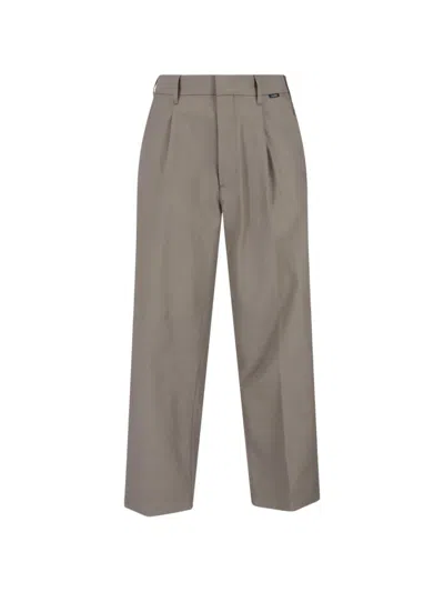Closed Straight-leg Cotton Pants With Mid-rise Waist And Belt Loops In Brown