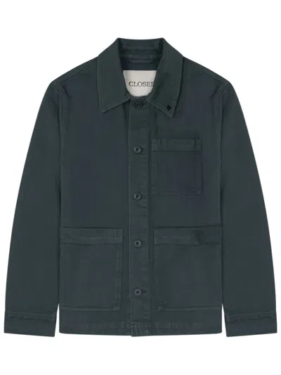 Closed Blue Solid Shirt Collar Jacket