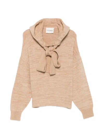 Closed Bow-detail Hooded Hoodie In Neutral