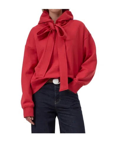 Closed Bow-detail Hooded Sweatshirt In Red