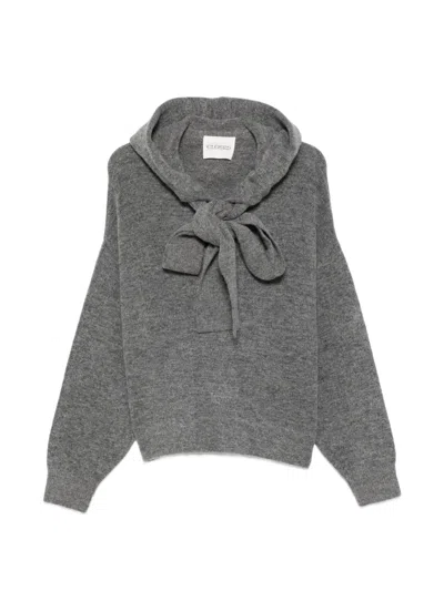 Closed Bow-detail Knit Sweater In Gray