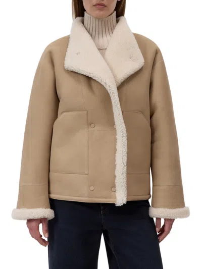 Closed Shearling-trim Double-breasted Jacket In Nude