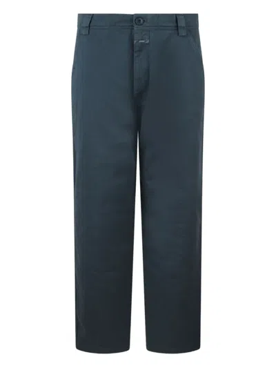 Closed Button-fly Cotton Pants In Green