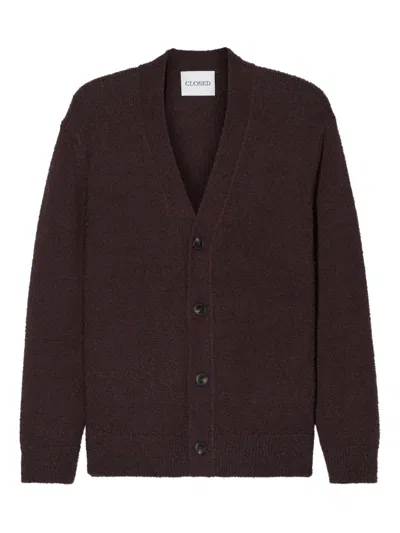 Closed Button-up Textured Cardigan In Brown
