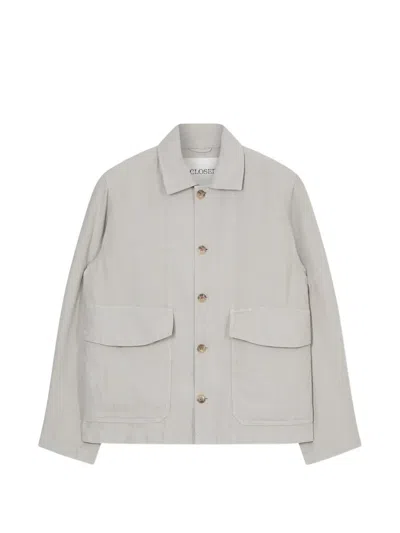 Closed Button-fastening Flap-pocket Jacket In Gray