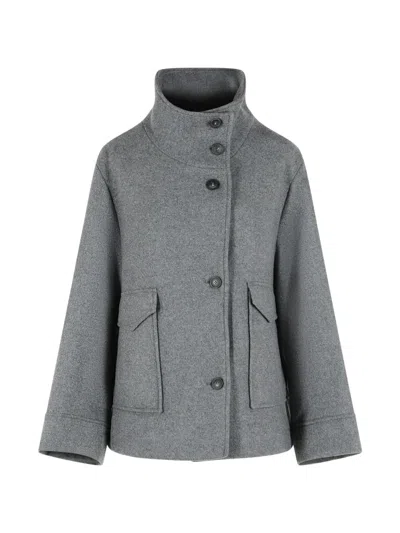 Closed Button-up High-neck Jacket In Gray