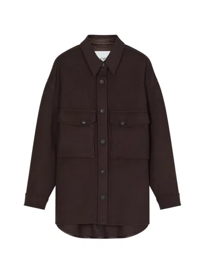 Closed Button-up Oversized Jacket In Brown