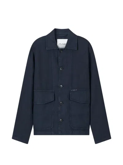 Closed Button-up Patch-pocket Jacket In Blue