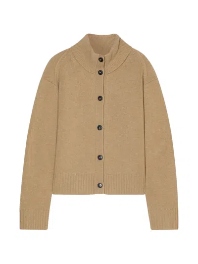 Closed Button-up Roll-neck Cardigan In Brown