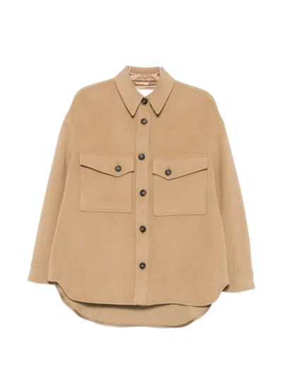 Closed Button-up Shirt Jacket In Brown