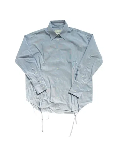 Closed Button-up Tie-detail Cotton Shirt In Blue