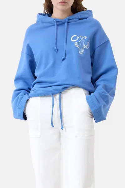 Closed Cactus Embroidery Hoodie In Cornflower Blue