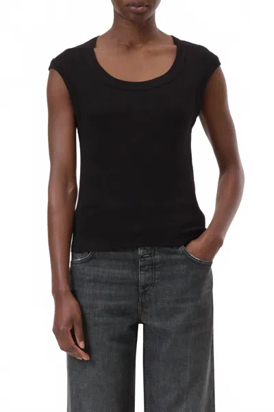 Closed Cap Sleeve T-shirt In Black