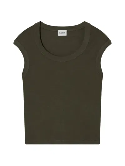Closed Cap-sleeve T-shirt In Green
